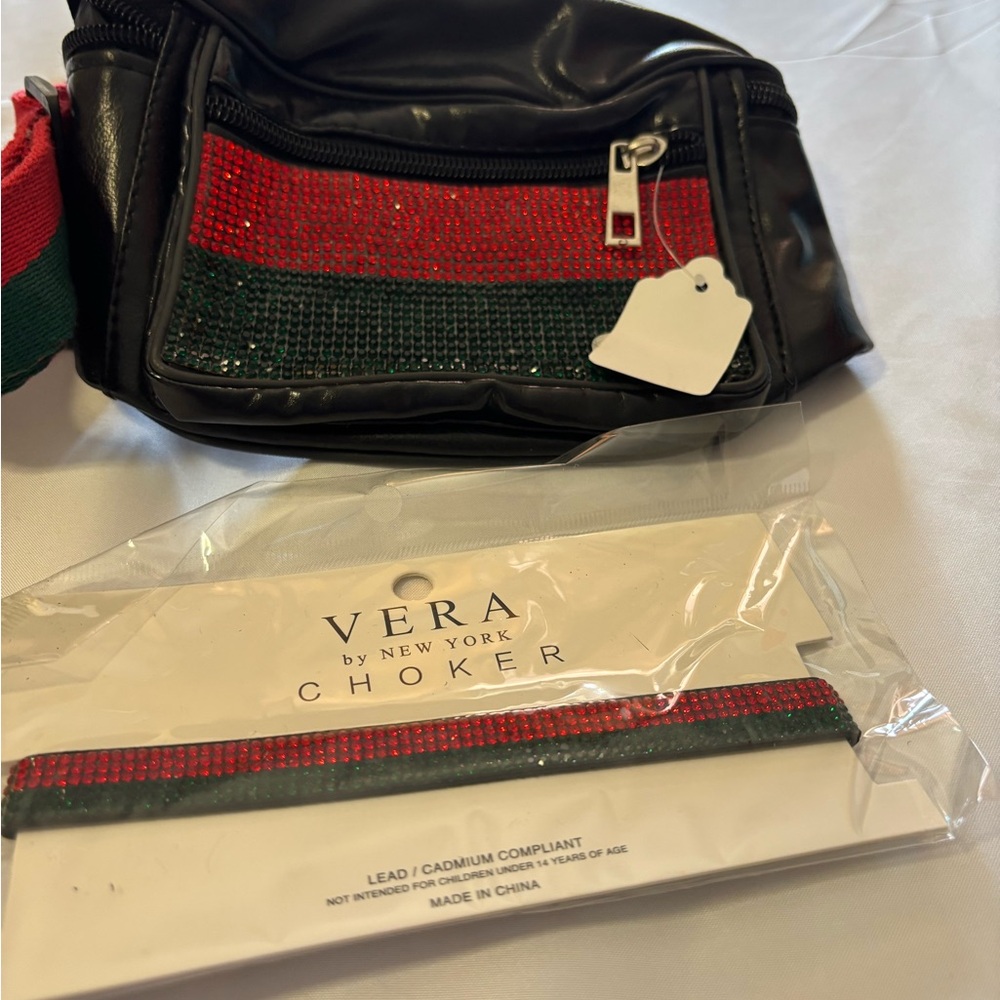 Vera by New York Red & Green Rhinestone Choker